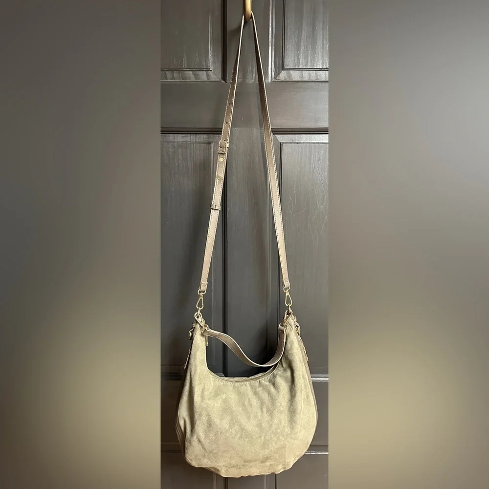 I.N.C. International Concepts Dark Sage Green Faux Suede & Faux Leather Hobo Bag
